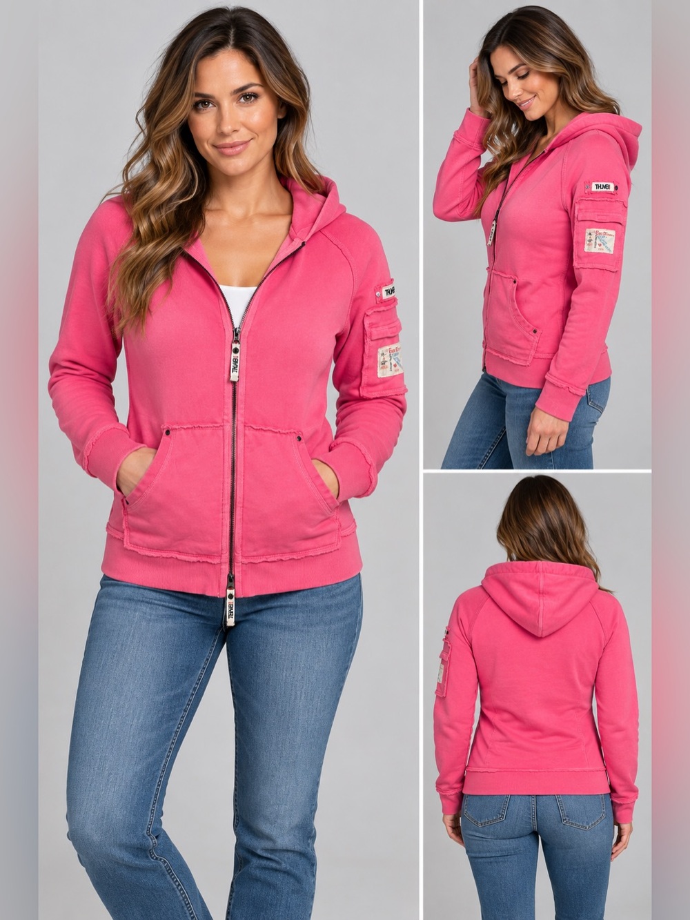 THUMB! Pink Y2K Graphic Zip Up Hoodie Jacket Women’s Large
